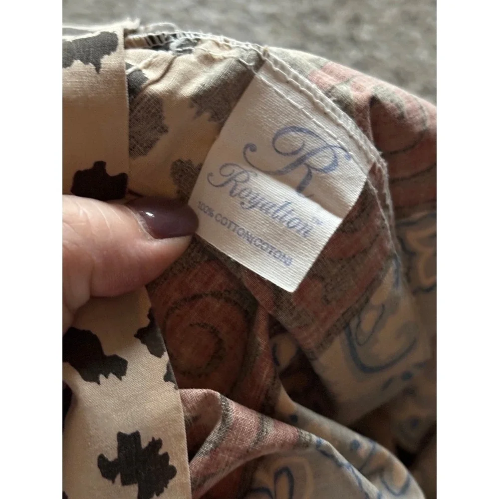 Vtg Western Standard‎ Pillowcase Set Blue Paisley Cow Print Cotton Royalton